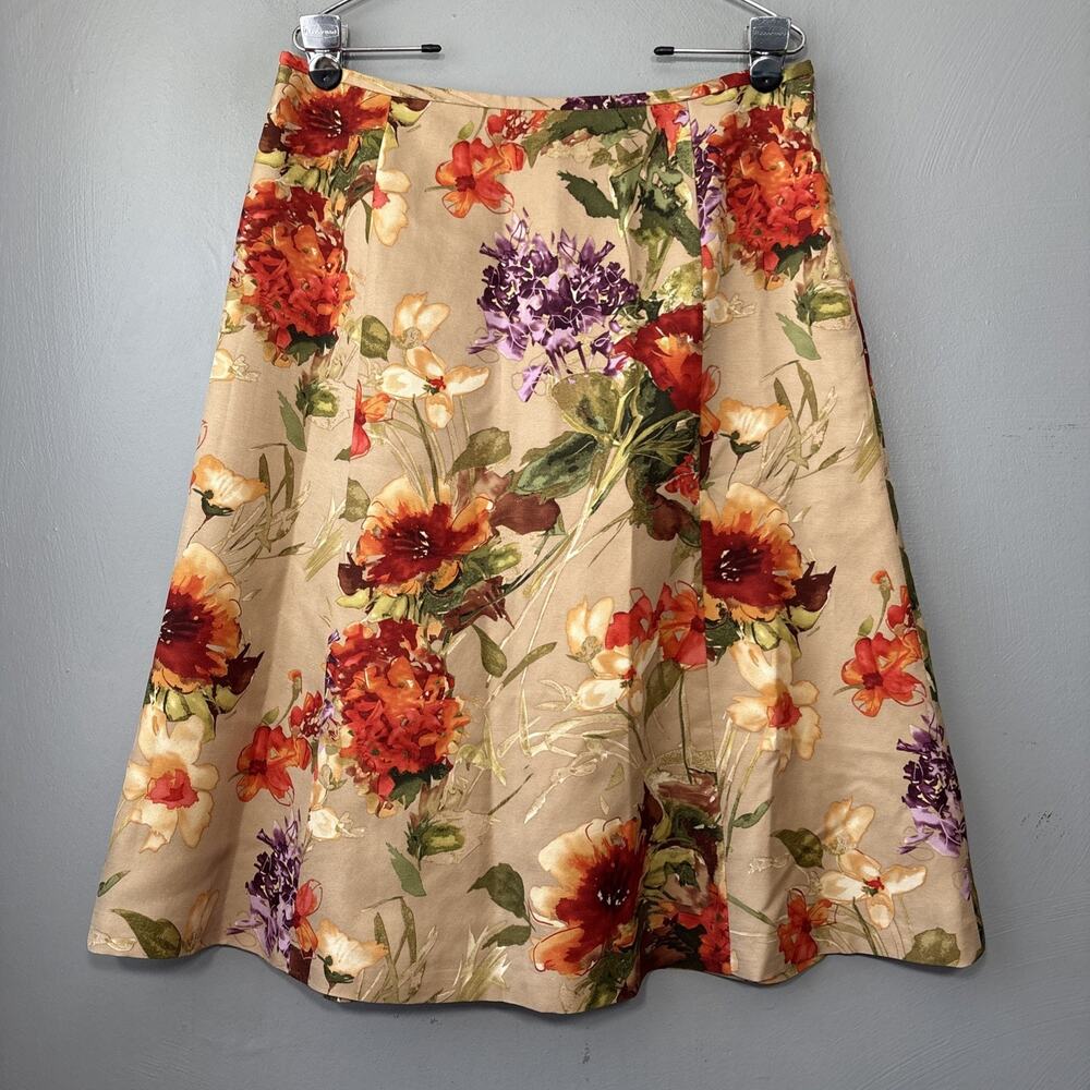 Vintage Talbots Silk Skirt Size 14 Petites Floral Midi Garden Party Countryside